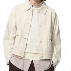 Uniqlo Jersey Relaxed Jacket Cream Beige Button Front Size Small